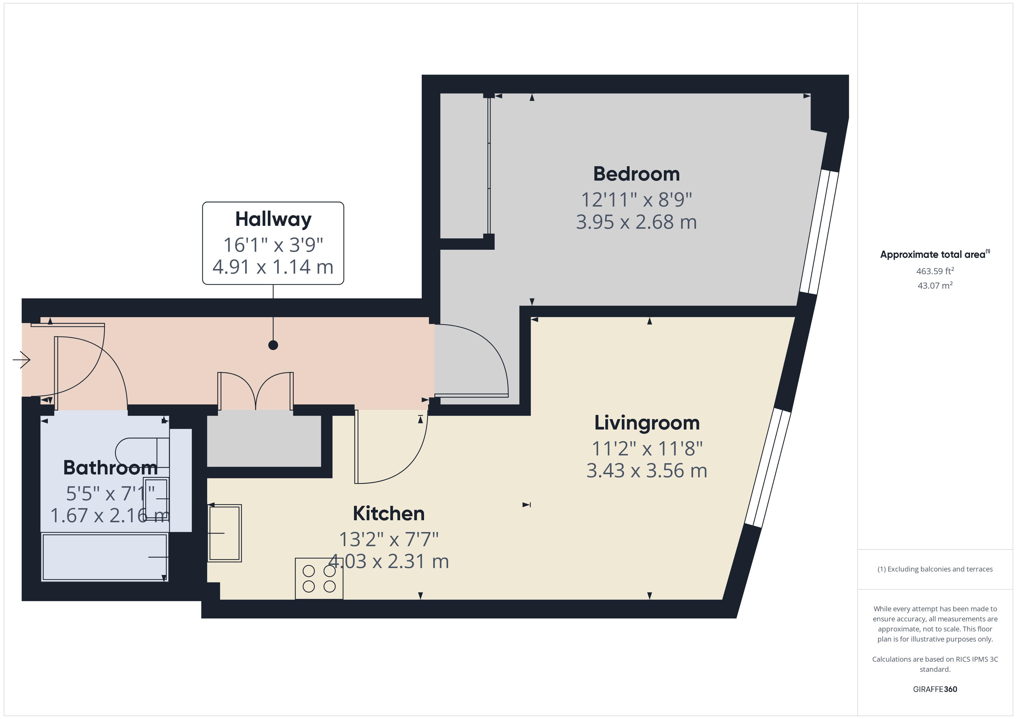 1 bed to rent in Dock Head Road, Chatham - Property Floorplan