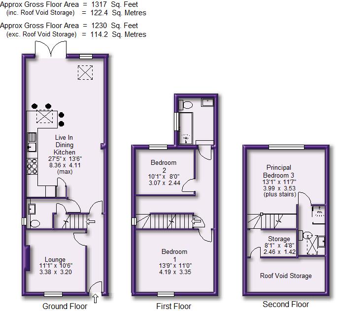 3 bed terraced house to rent in Priory Street, Altrincham - Property Floorplan