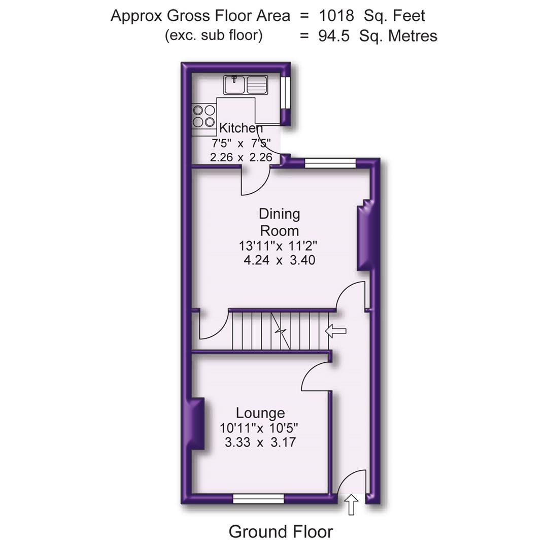 2 bed terraced house for sale in Money Ash Road, Altrincham - Property Floorplan
