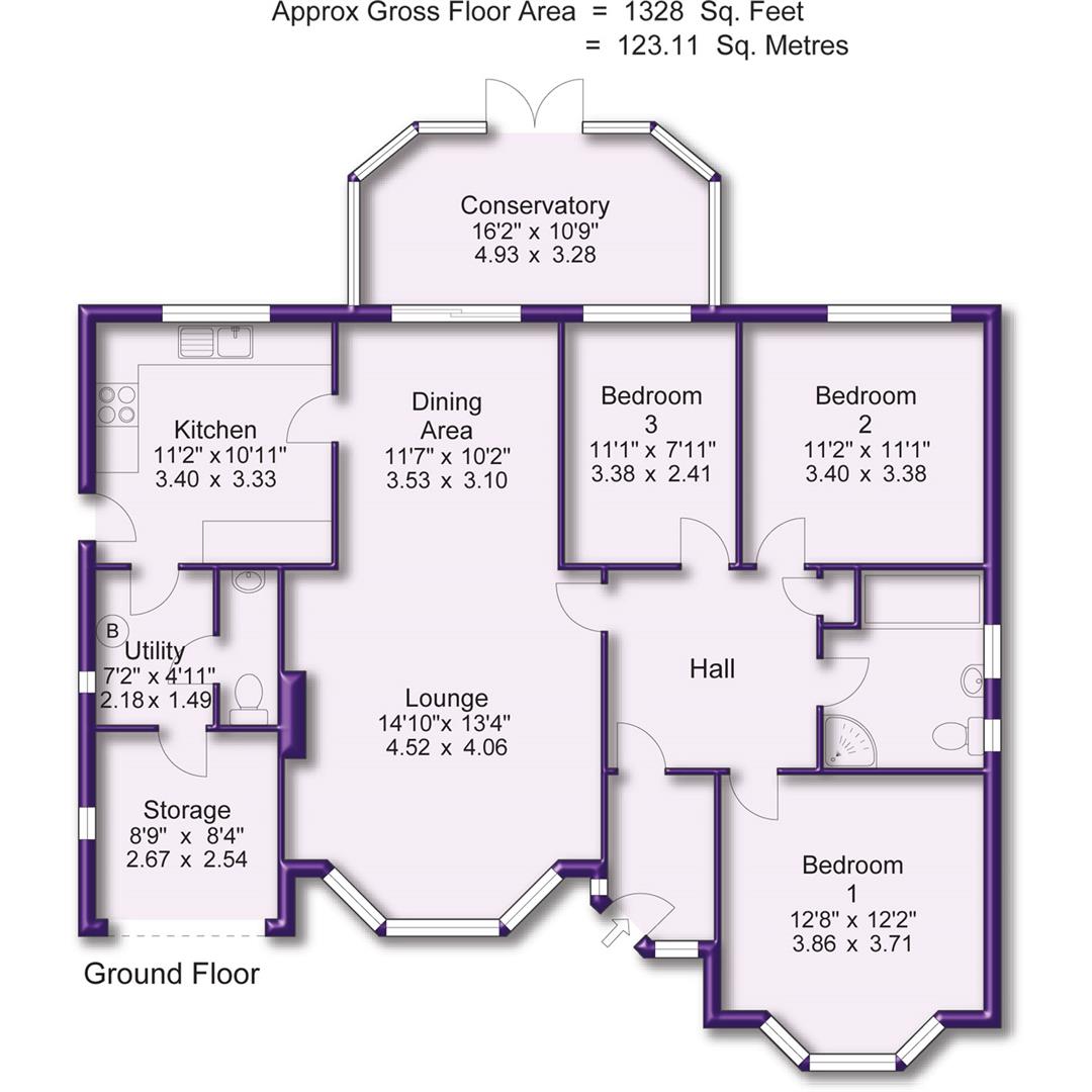 3 bed bungalow for sale in Harewood Avenue, Sale - Property Floorplan