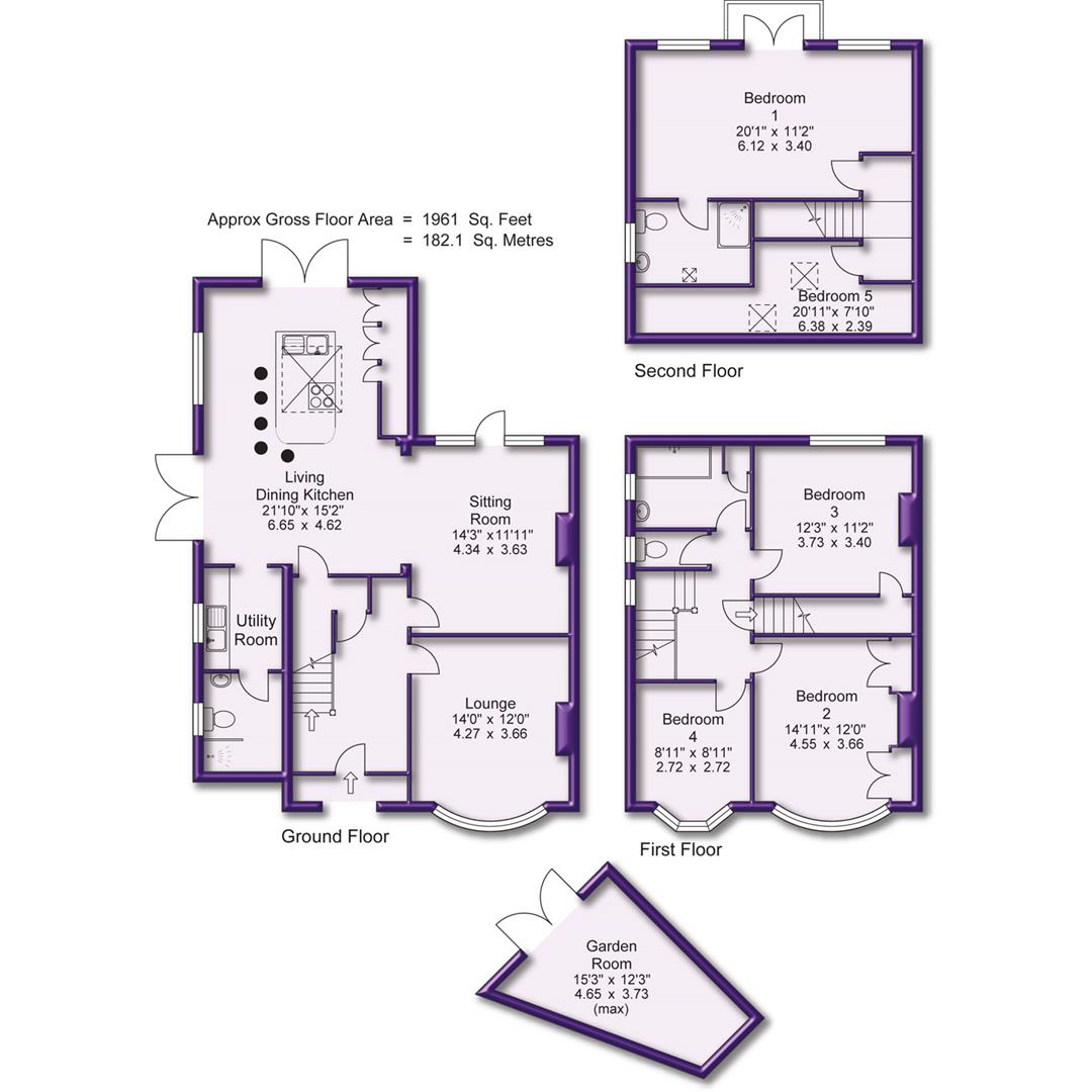 4 bed semi-detached house to rent in Wood Road, Sale - Property Floorplan