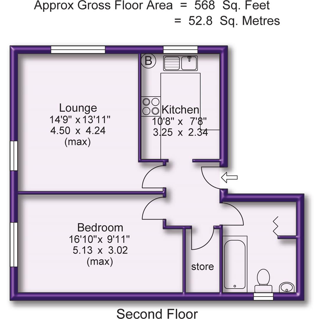 1 bed apartment for sale in Abbotts Court, Sale - Property Floorplan