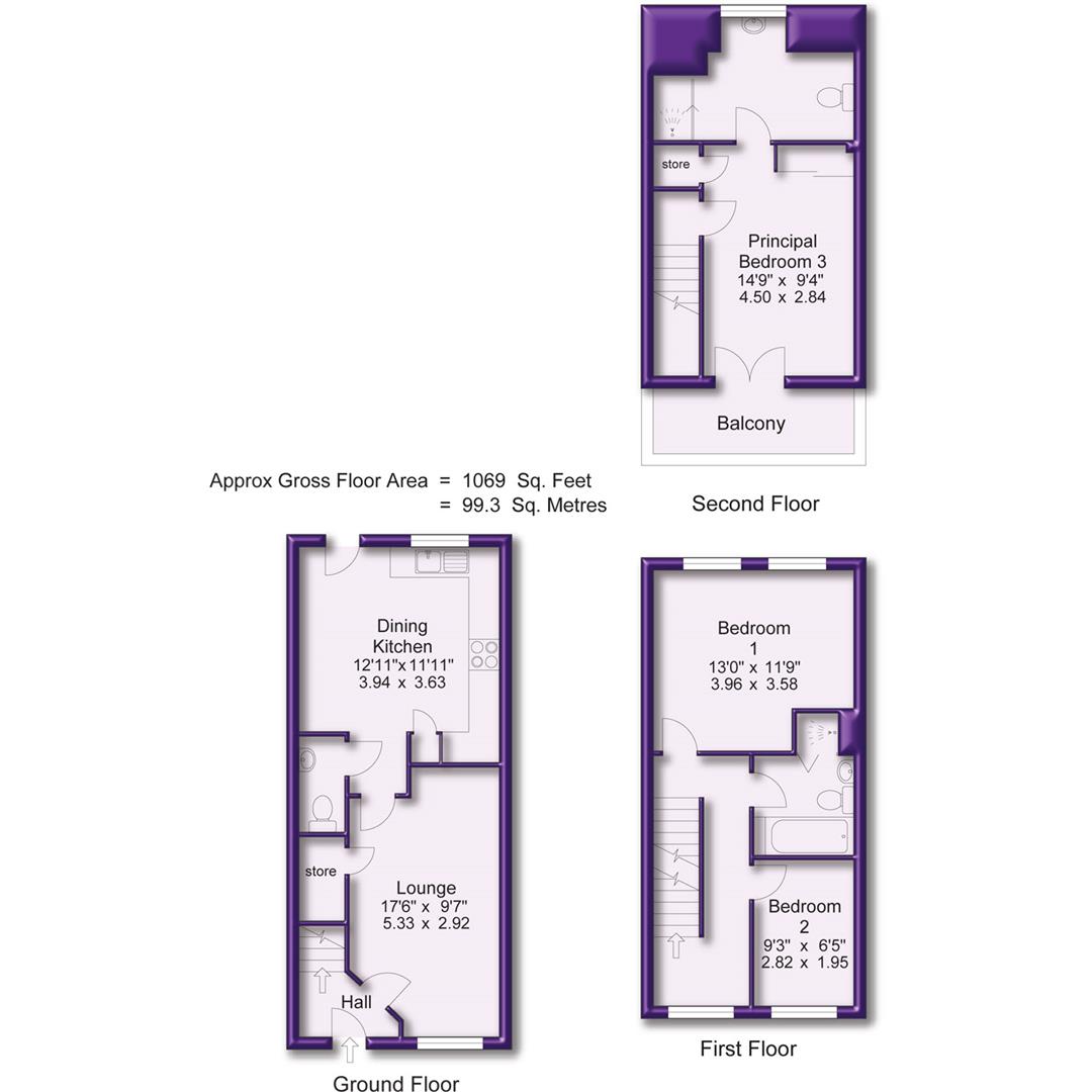 3 bed terraced house for sale in Juliana Way, Altrincham - Property Floorplan
