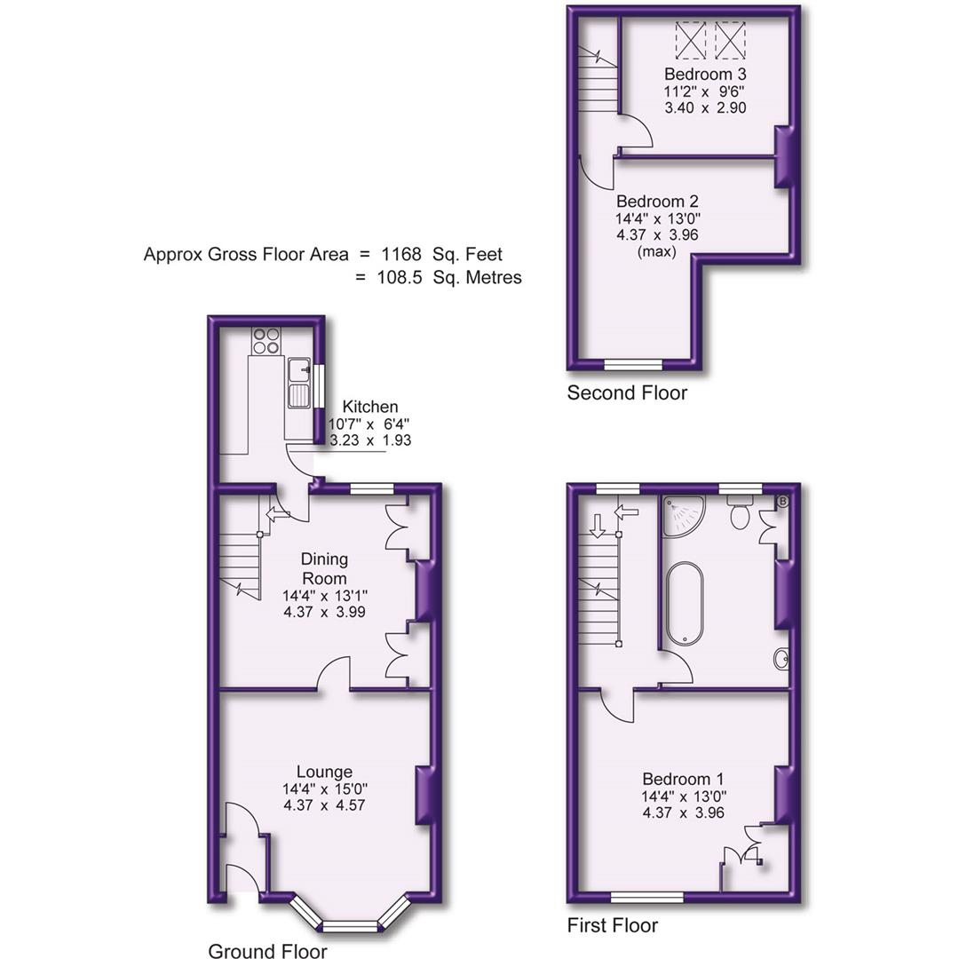 3 bed terraced house for sale in Conway Road, Sale - Property Floorplan