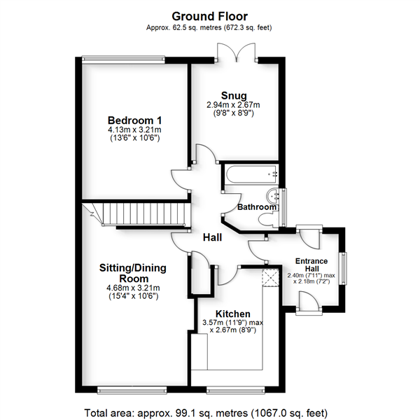 3 bed semi-detached house for sale in Chestnut Way, Fareham - Property floorplan