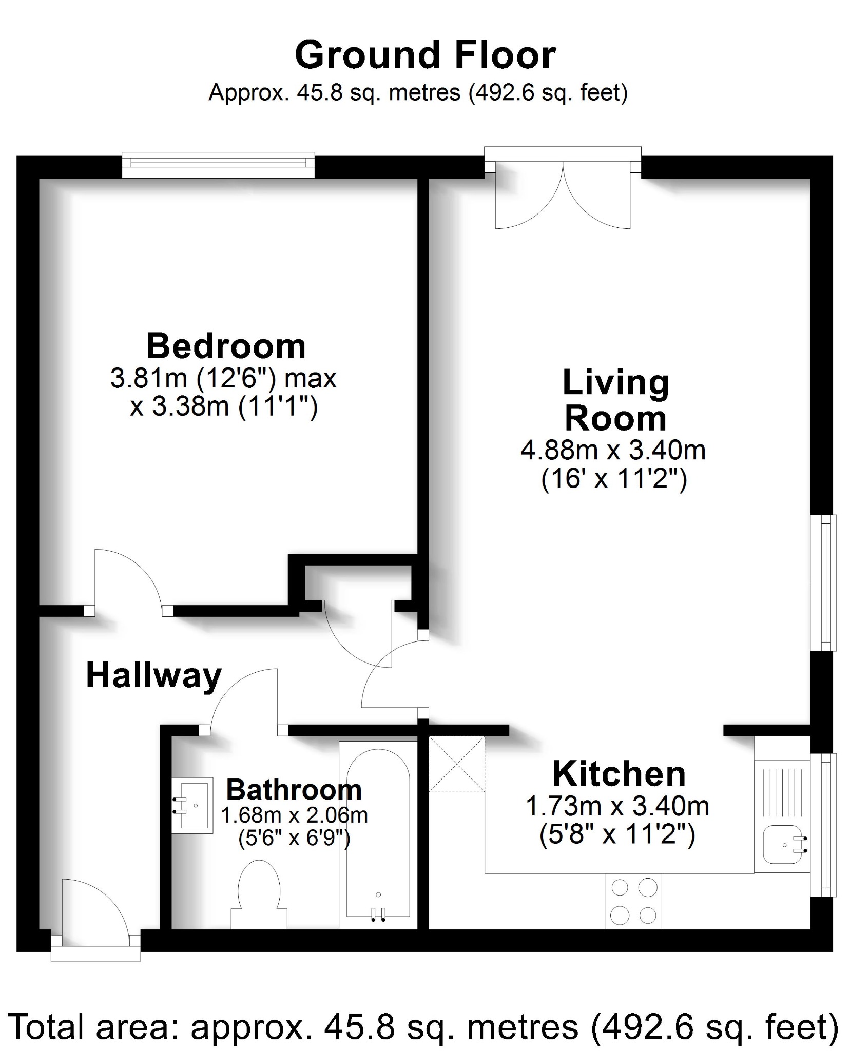 1 bed flat to rent in Serotine Close, Fareham - Property floorplan