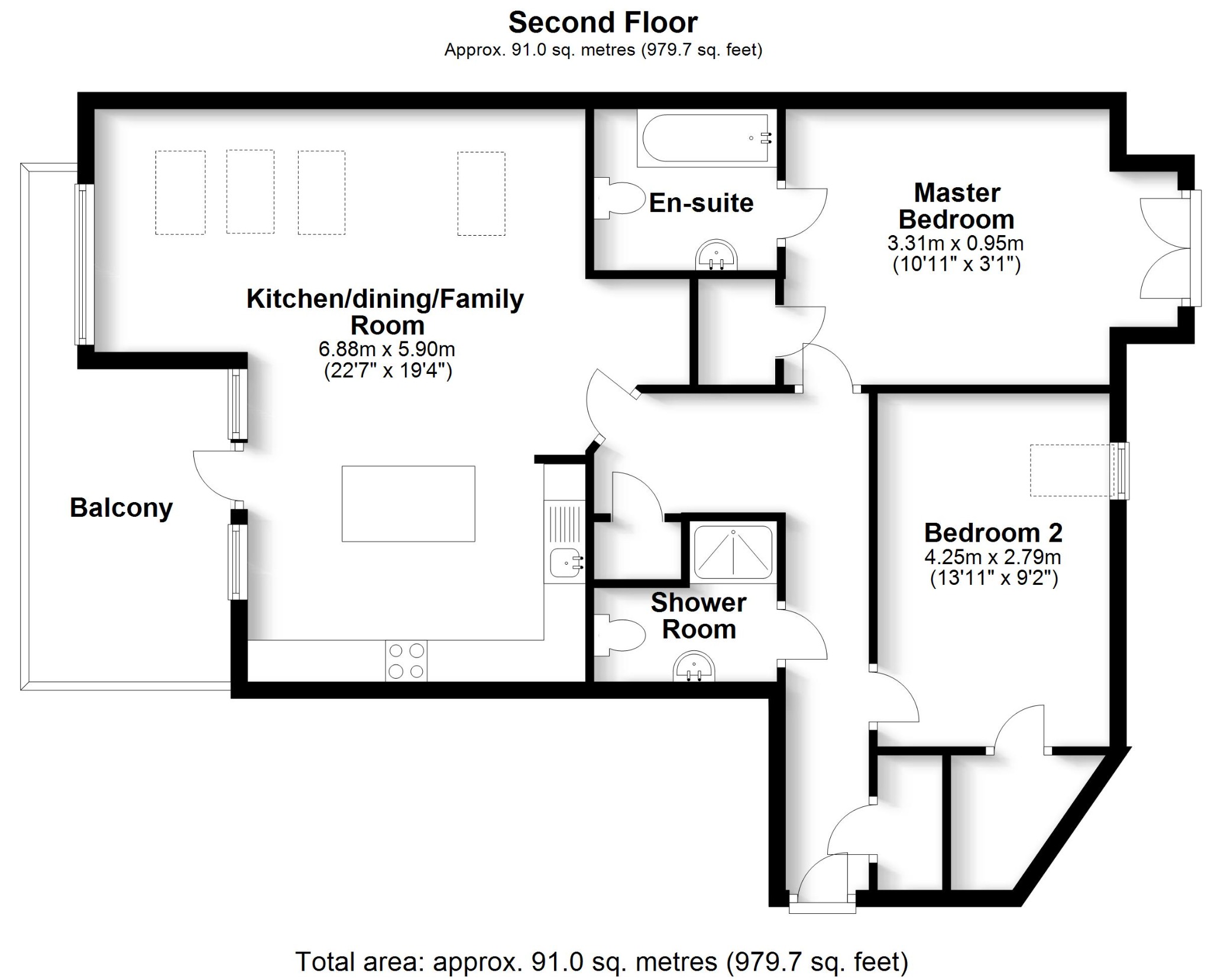 2 bed flat to rent in Swanwick Lane, Southampton - Property floorplan