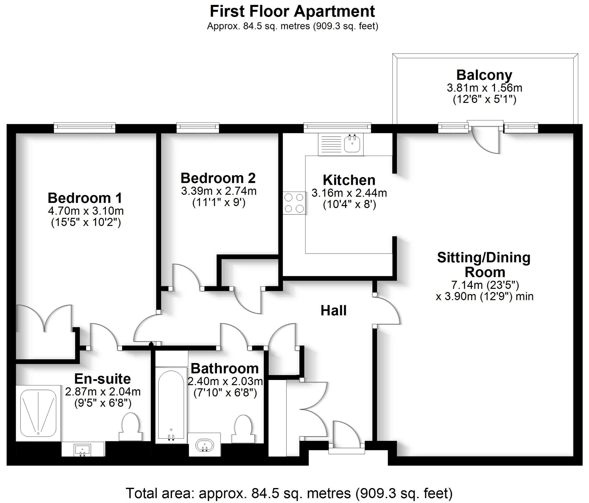2 bed flat for sale in Hamilton Road, Southampton - Property floorplan