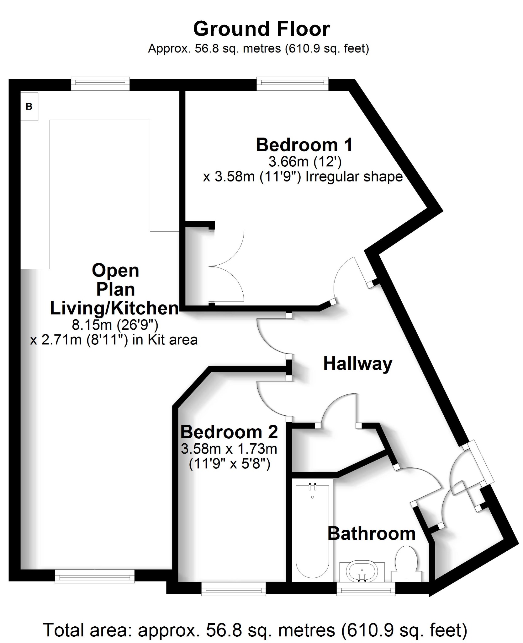 2 bed ground floor flat for sale in Elsanta Crescent, Fareham - Property floorplan