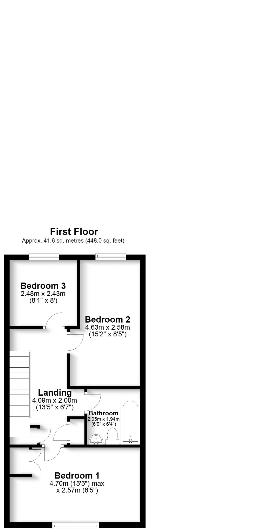 3 bed terraced house for sale in Bedford Drive, Fareham - Property floorplan