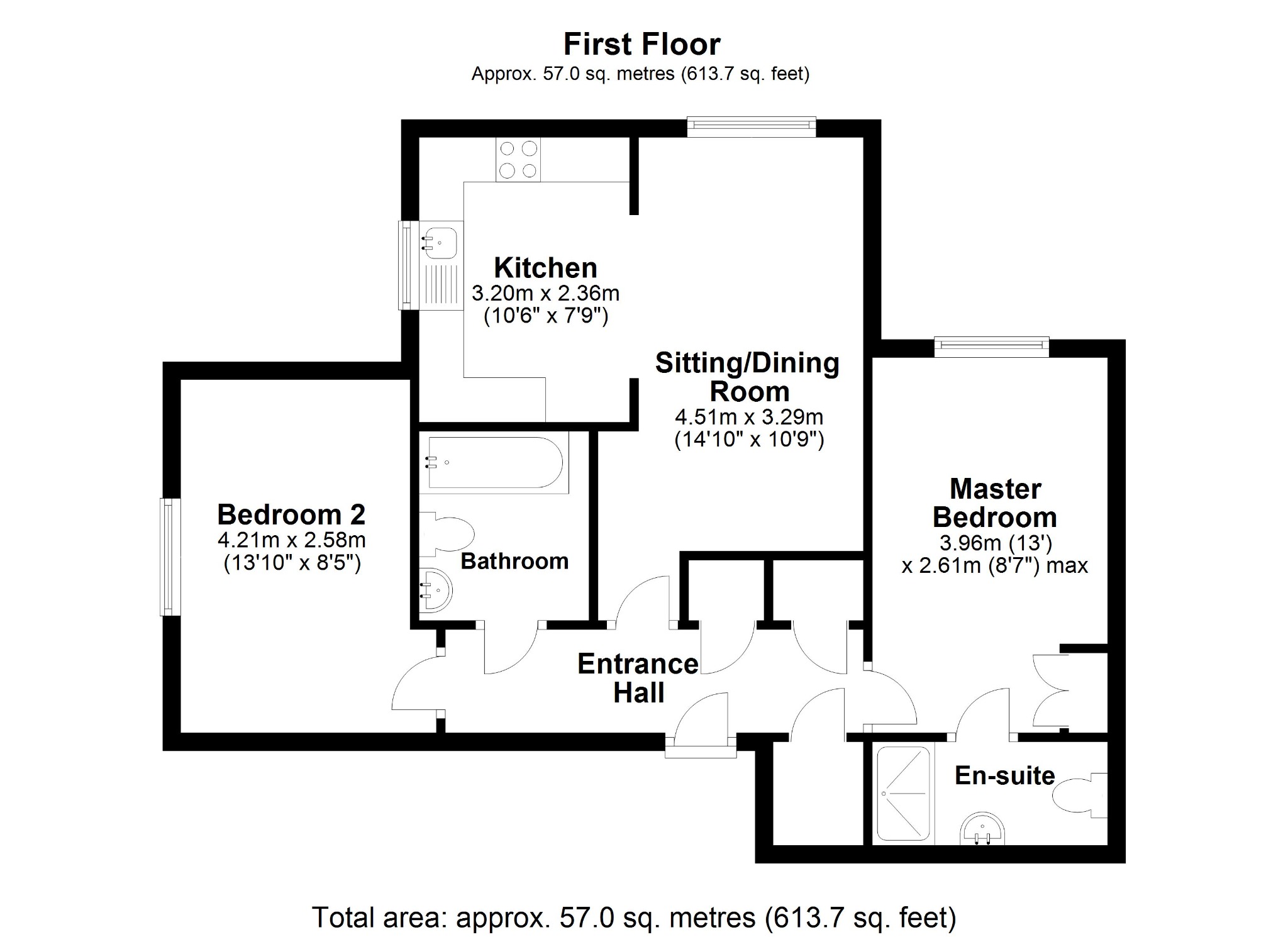 2 bed flat for sale in Bedford Drive, Fareham - Property floorplan