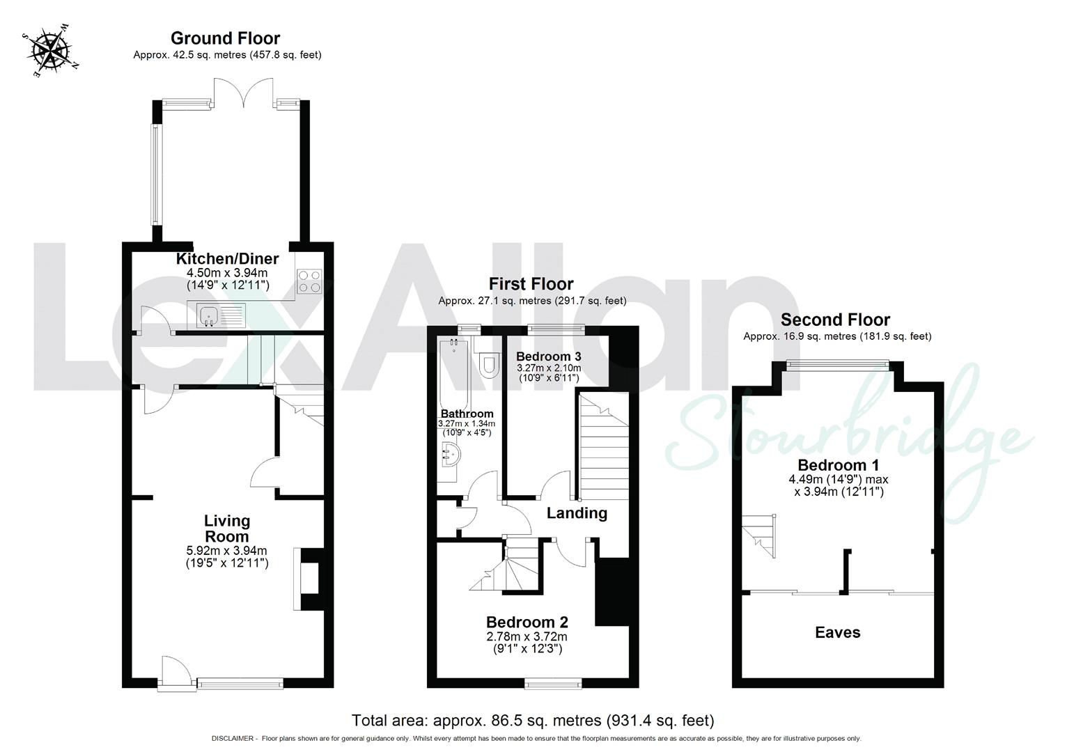 3 bed terraced house for sale in Yardley Street, Stourbridge - Property floorplan