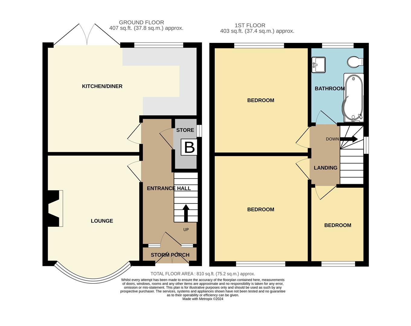 3 bed semi-detached house for sale - Property floorplan