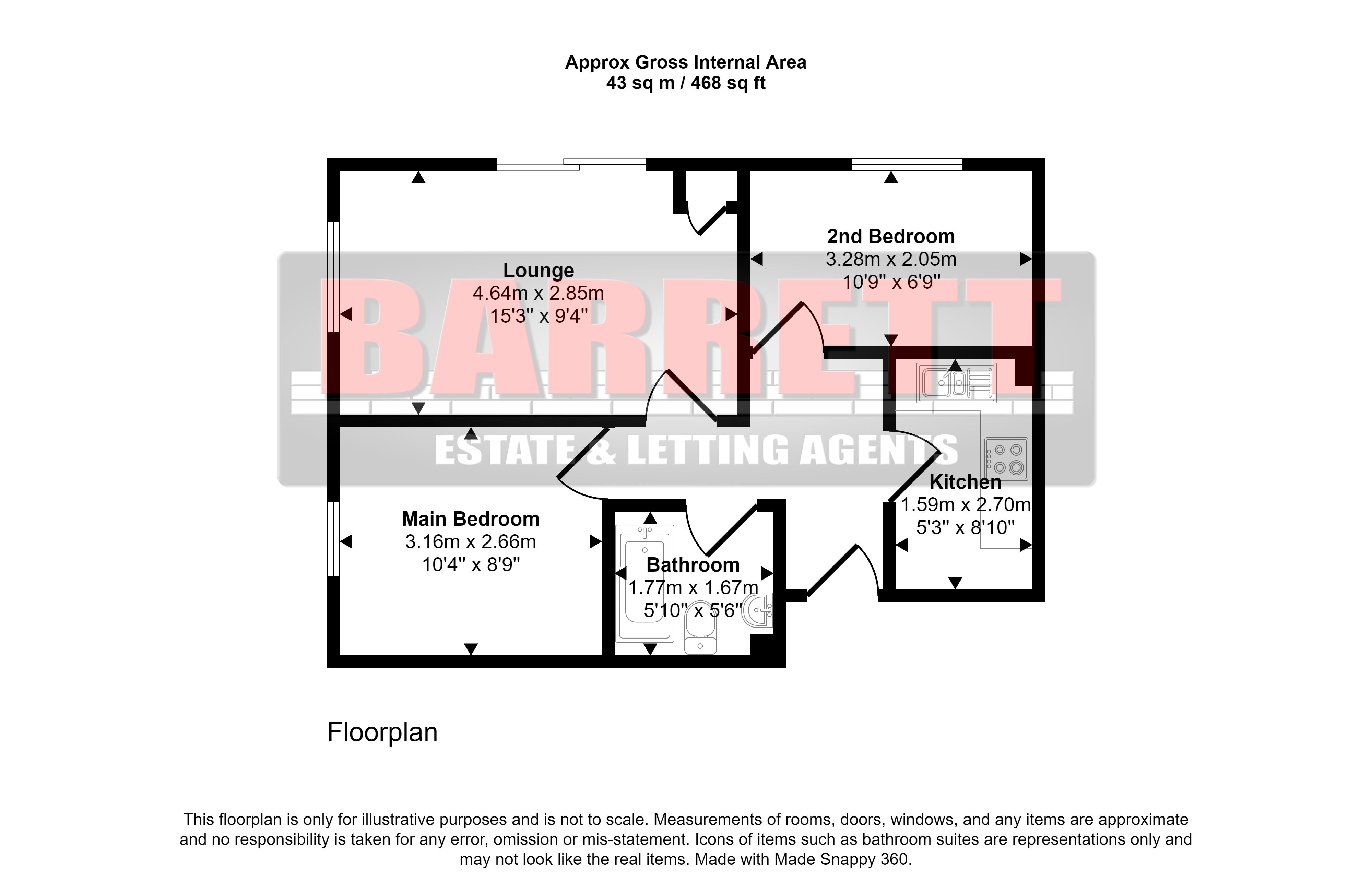 2 bed flat for sale in Brook Court, 121 High Road - Property Floorplan