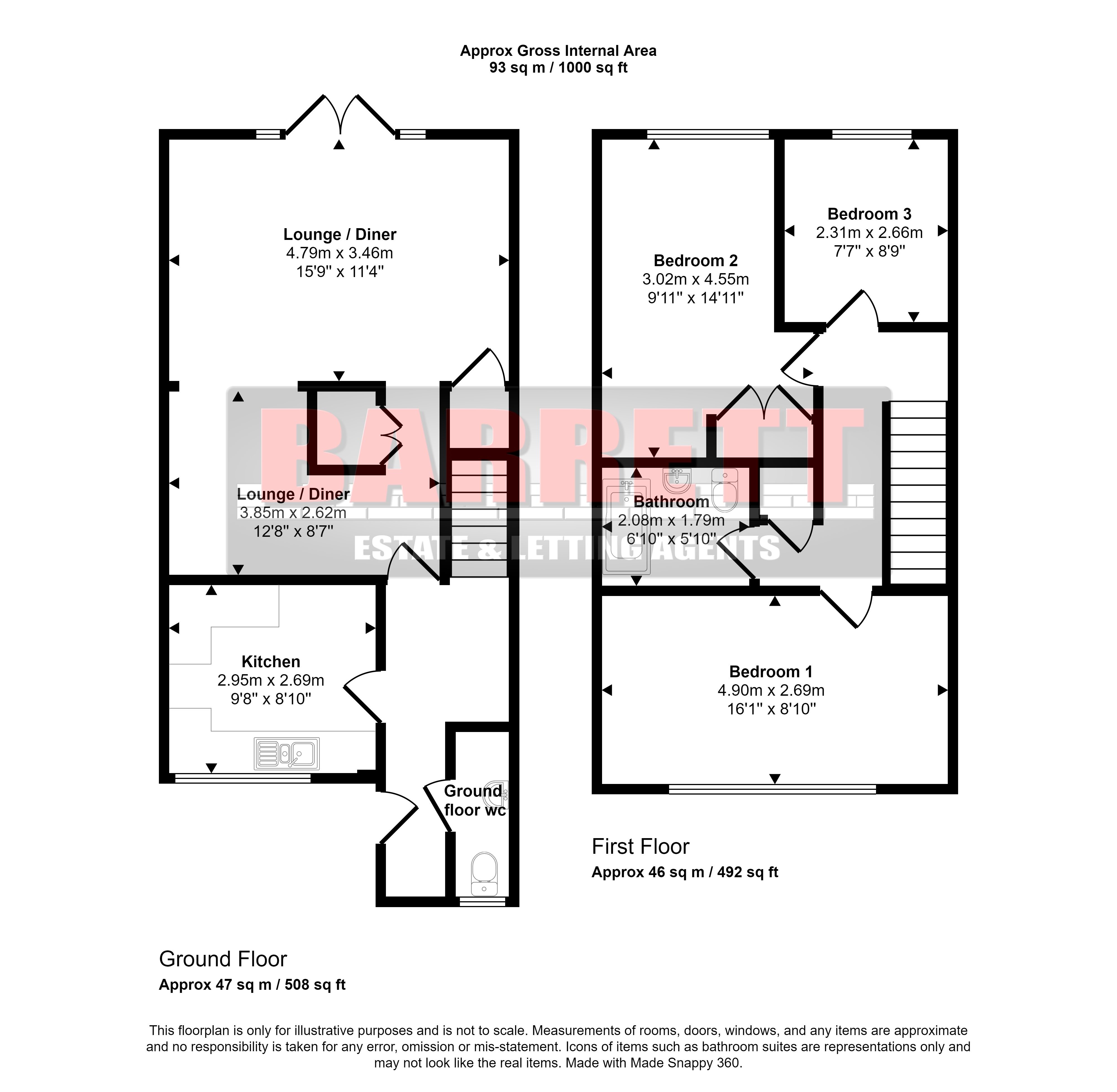 3 bed terraced house for sale in Cedar Avenue, Wickford - Property Floorplan