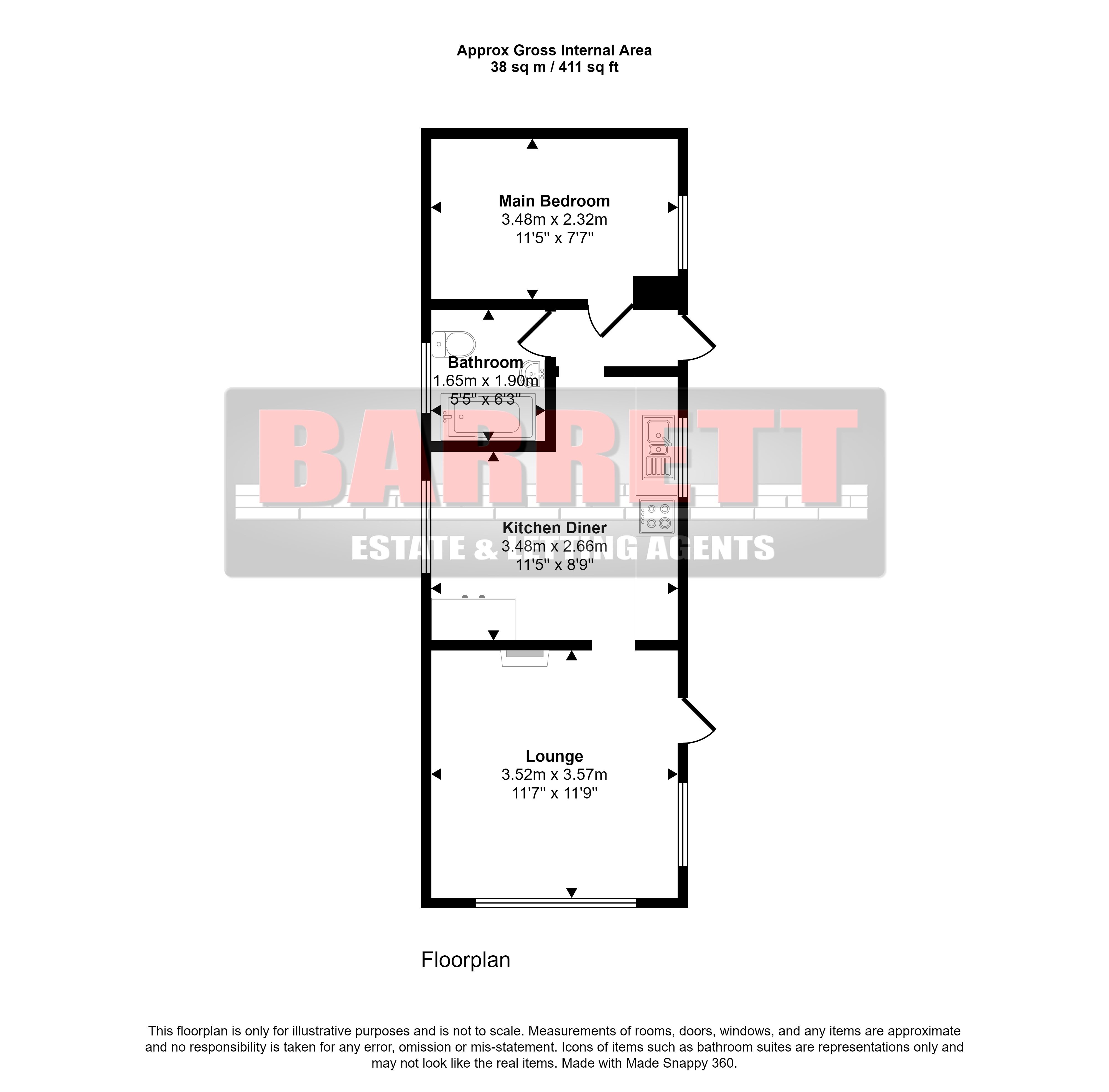 1 bed bungalow for sale in Main Street, Lower Road - Property Floorplan