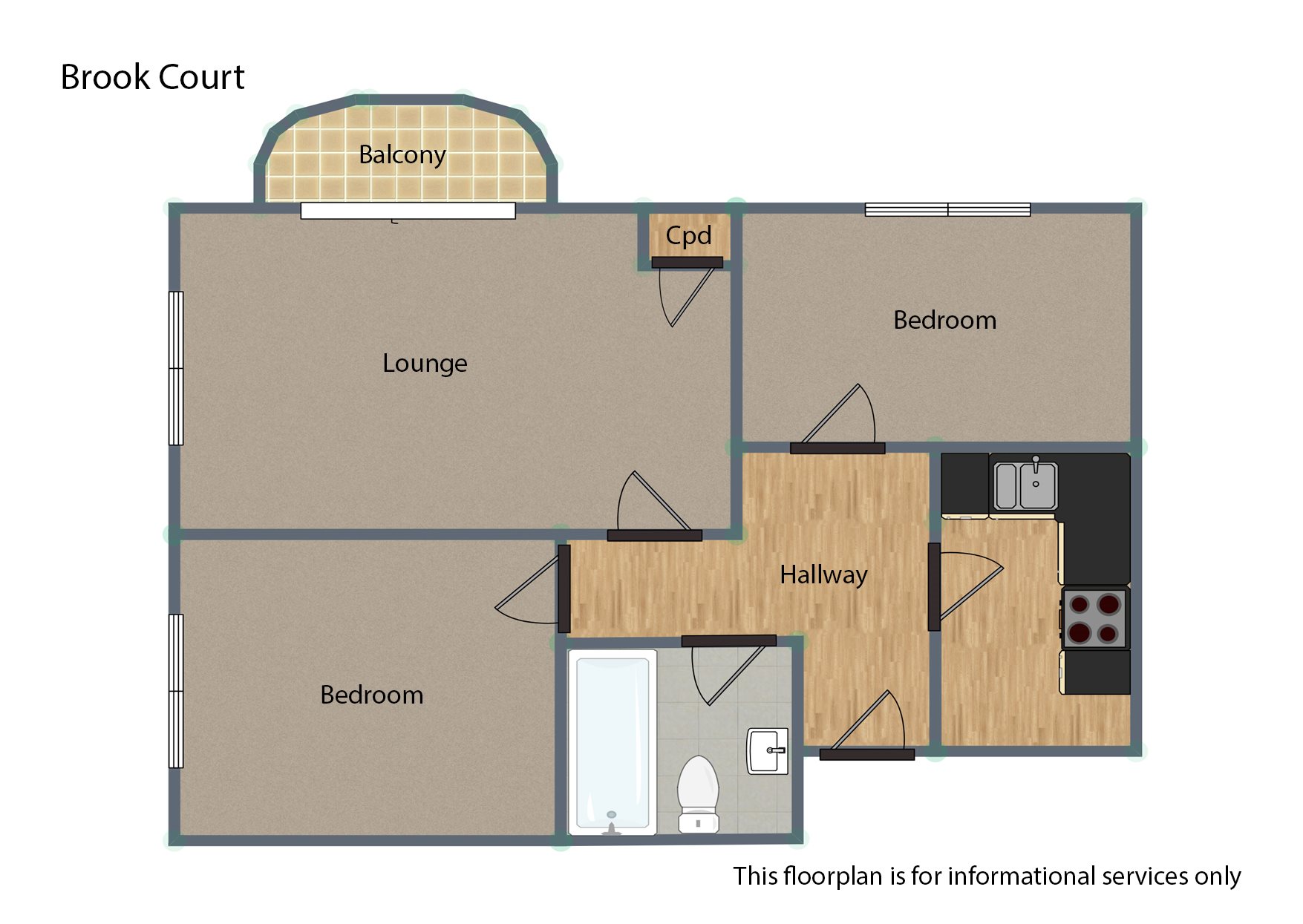2 bed flat for sale in Brook Court, 121 High Road - Property Floorplan