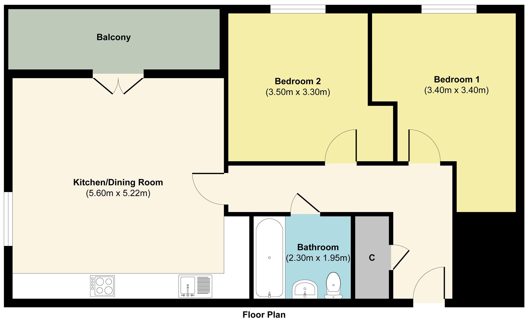 2 bed apartment to rent in Cunard Square, Chelmsford - Property Floorplan