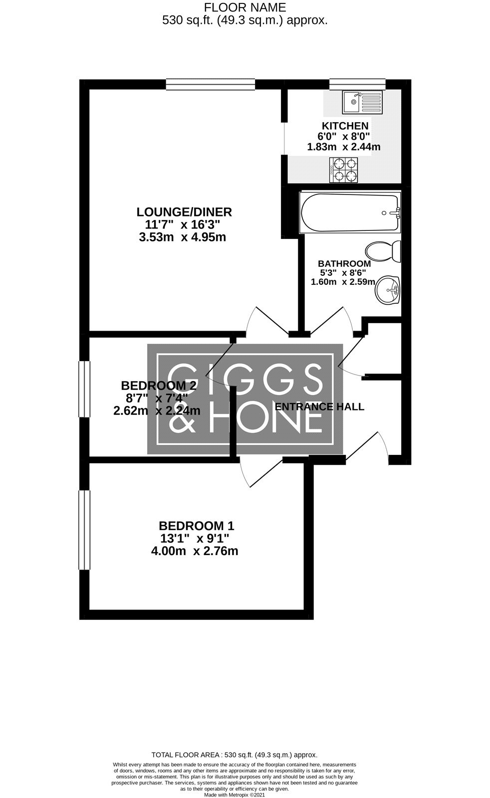2 bed flat for sale in Redwood Grove, Bedford - Property Floorplan