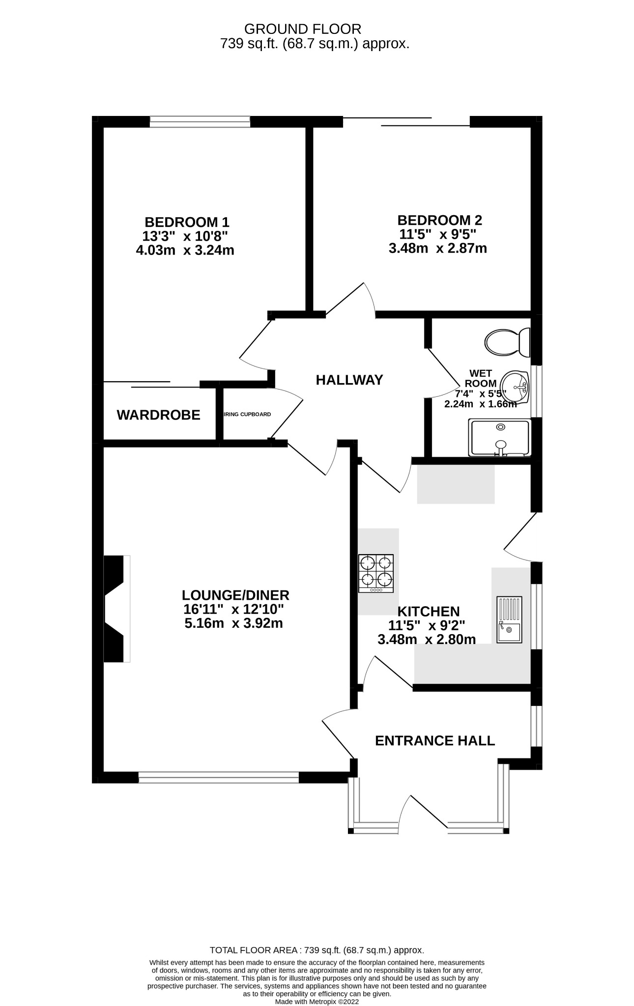 2 bed semi-detached house for sale in Arundel Drive, Bedford - Property Floorplan