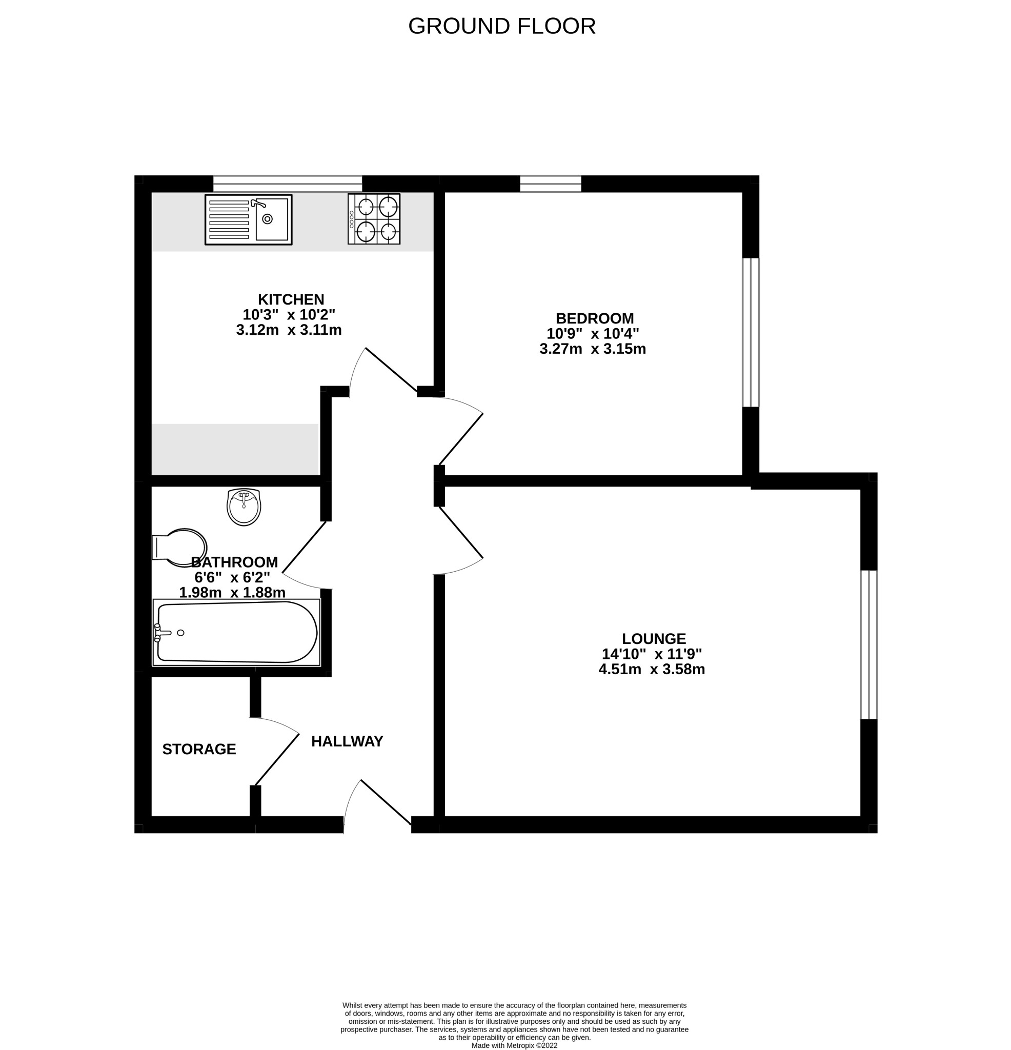 1 bed flat for sale in Crowe Road, Bedford - Property Floorplan