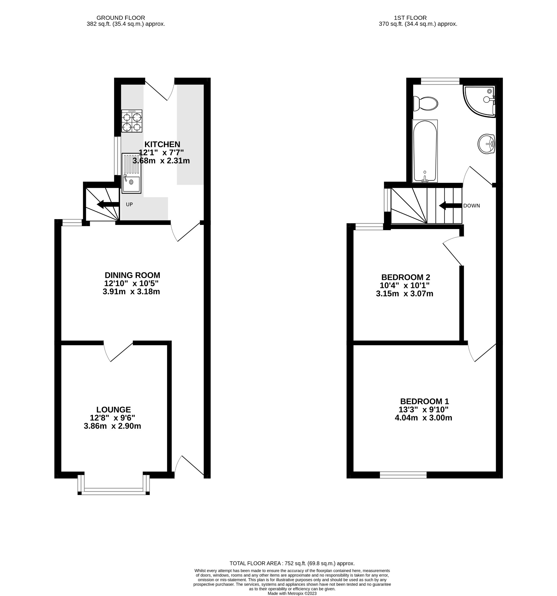 2 bed end of terrace house for sale in Edward Road, Bedford - Property Floorplan