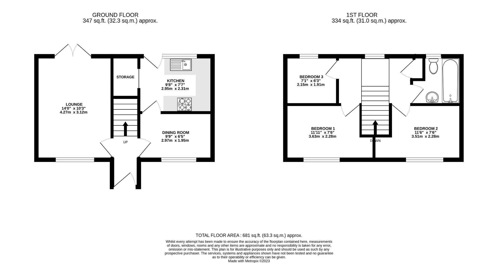 3 bed end of terrace house for sale in Jacks Close, Olney - Property Floorplan