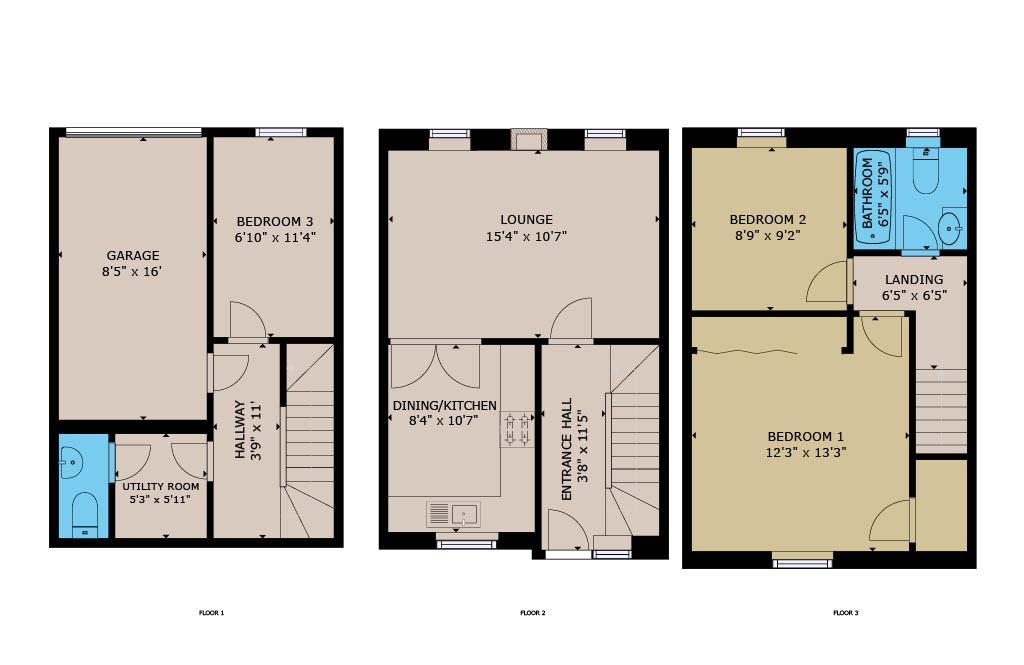 3 bed town house for sale in Bilberry Rise, Keighley - Property floorplan