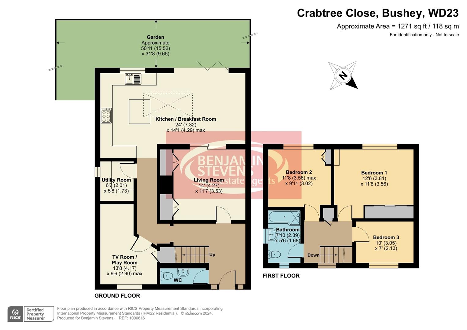3 bed semi-detached house for sale in Crabtree Close, Bushey - Property Floorplan