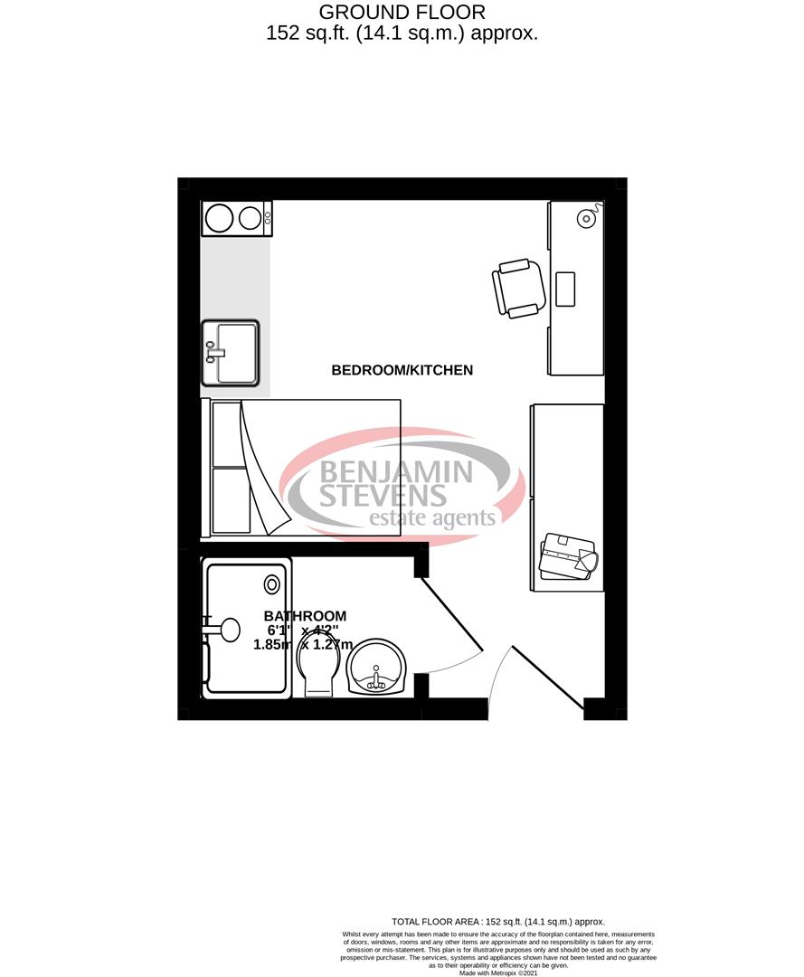 1 bed studio flat for sale in Park Street, Luton - Property Floorplan