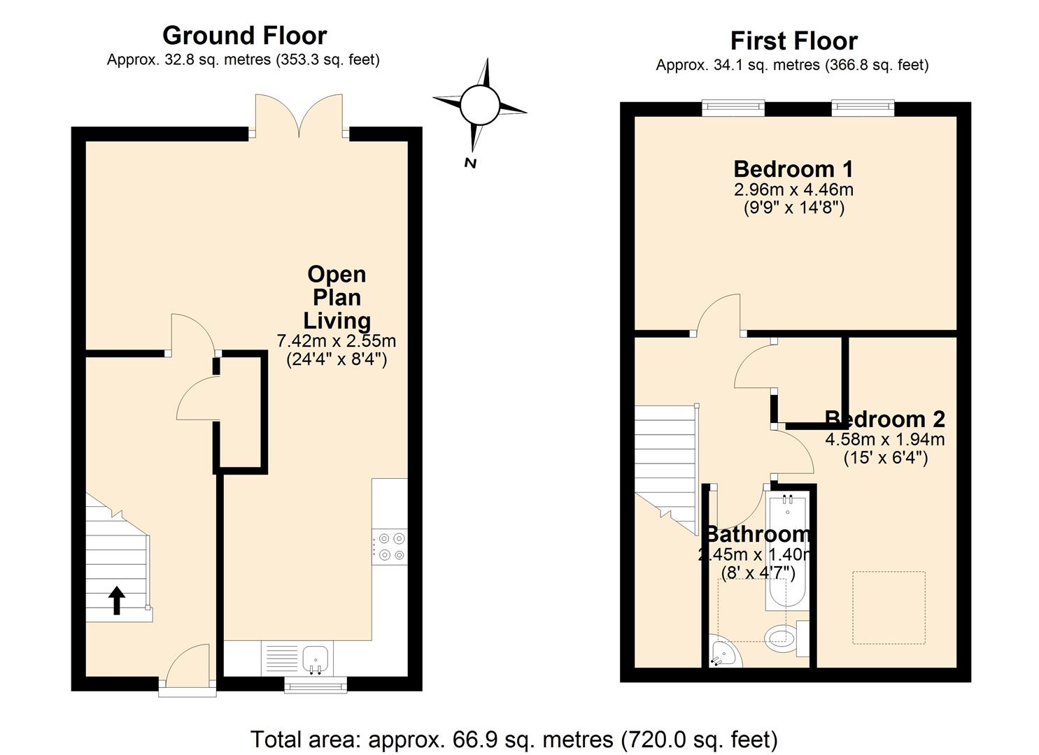 2 bed terraced house for sale in Kimbolton Crescent, Stevenage - Property Floorplan