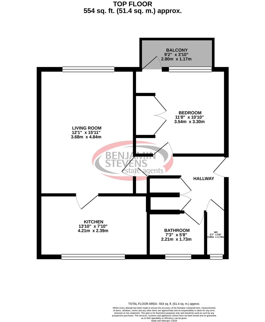1 bed flat for sale in Cranmer Road, Edgware - Property Floorplan