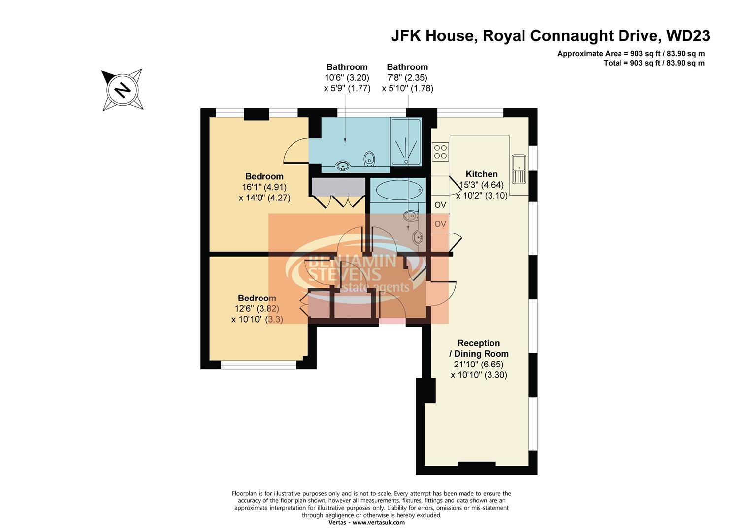 2 bed flat for sale in Royal Connaught Drive, Bushey - Property Floorplan