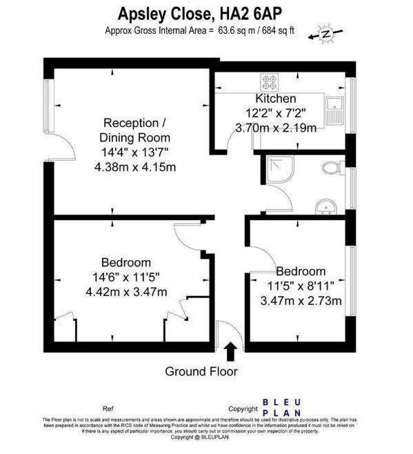 2 bed flat for sale in Apsley Close, Harrow - Property Floorplan
