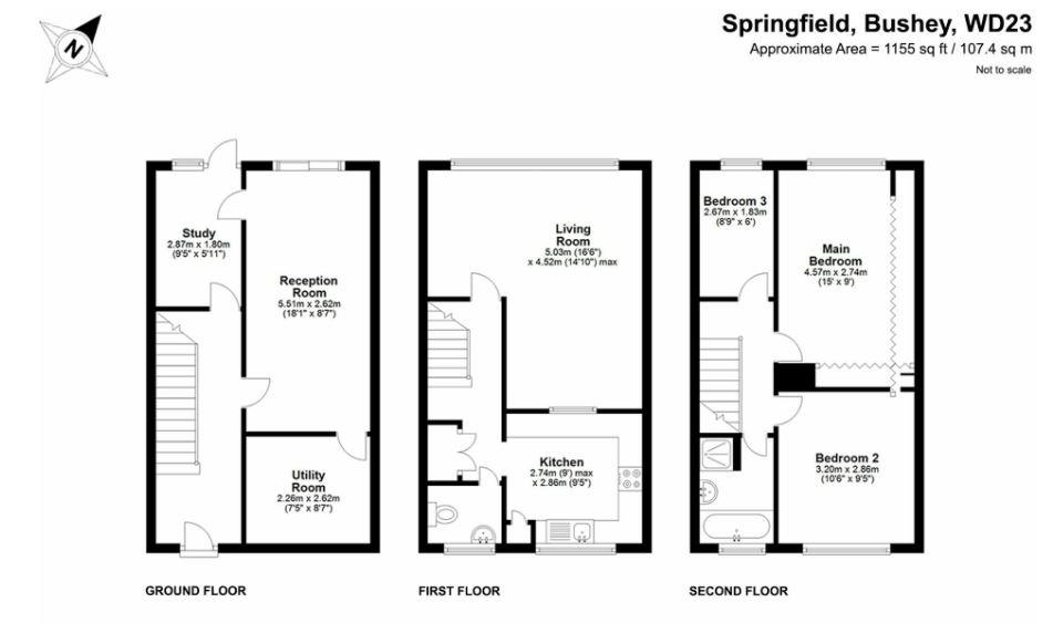 3 bed town house for sale in Springfield, Bushey Heath - Property Floorplan