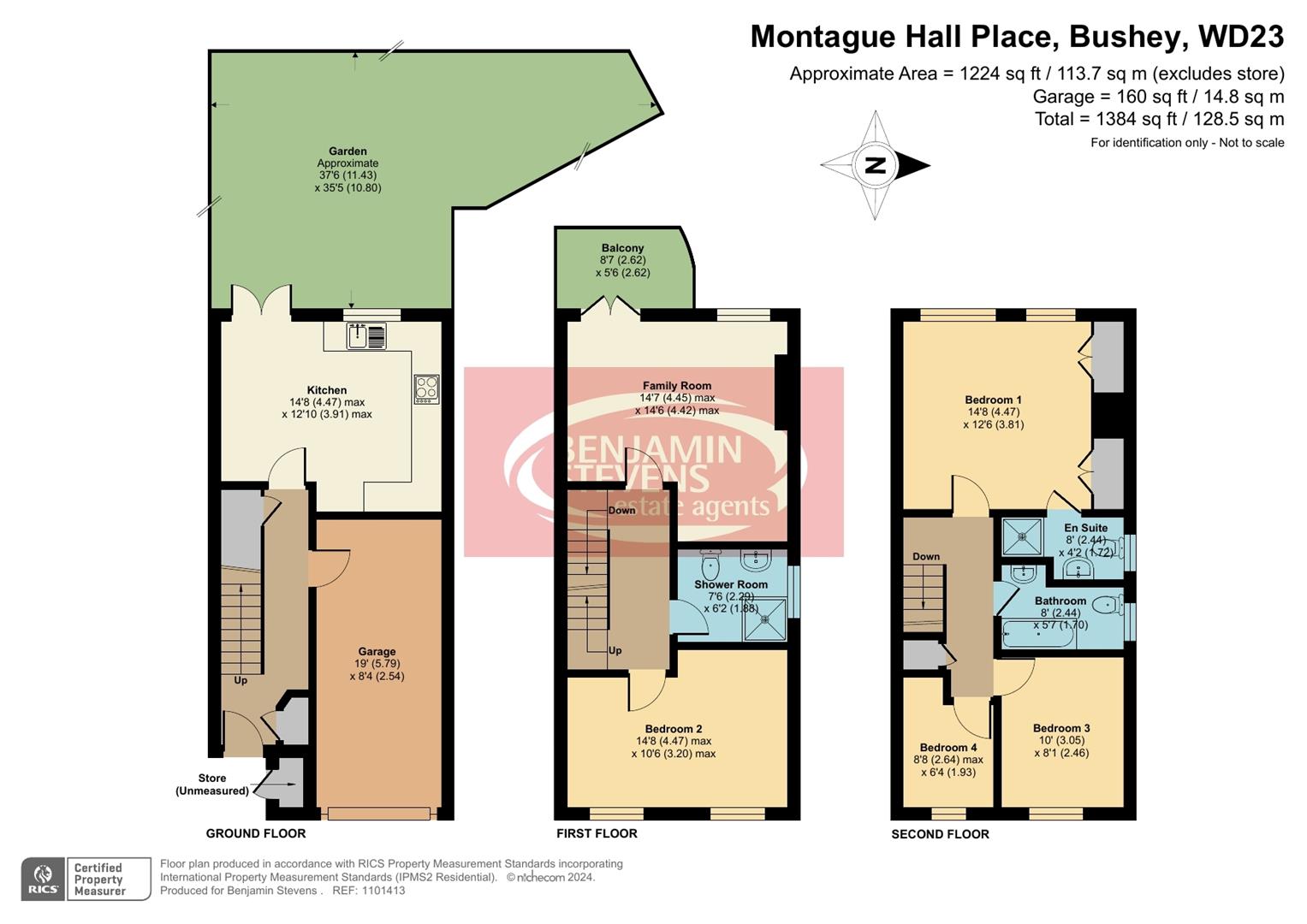 4 bed town house for sale in Montague Hall Place, Bushey - Property Floorplan