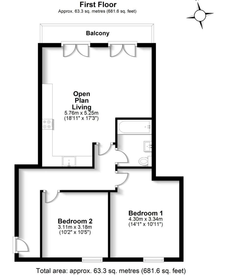 2 bed flat for sale in Sparrows Herne, Bushey - Property Floorplan