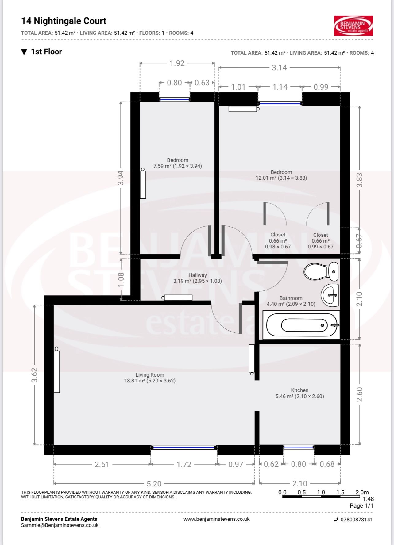 2 bed flat for sale in Waldeck Road, Luton - Property Floorplan