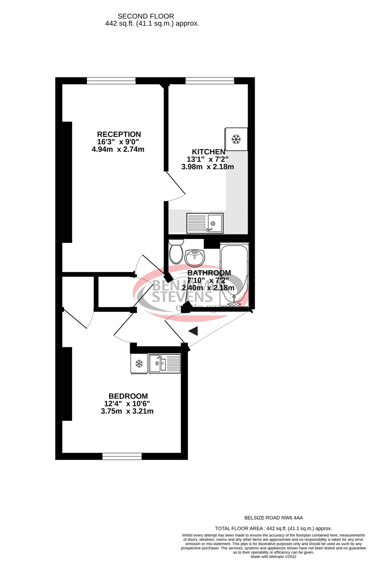 1 bed flat for sale in Belsize Road, London - Property Floorplan
