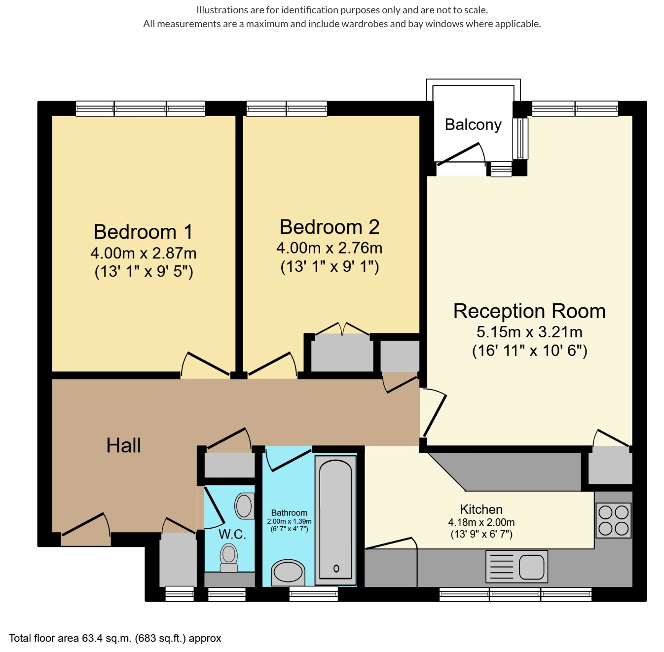 2 bed flat for sale in Cortis Road, London - Property Floorplan