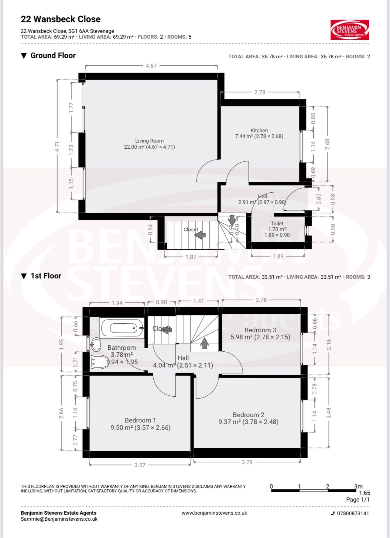 3 bed terraced house to rent in Wansbeck Close, Stevenage - Property Floorplan
