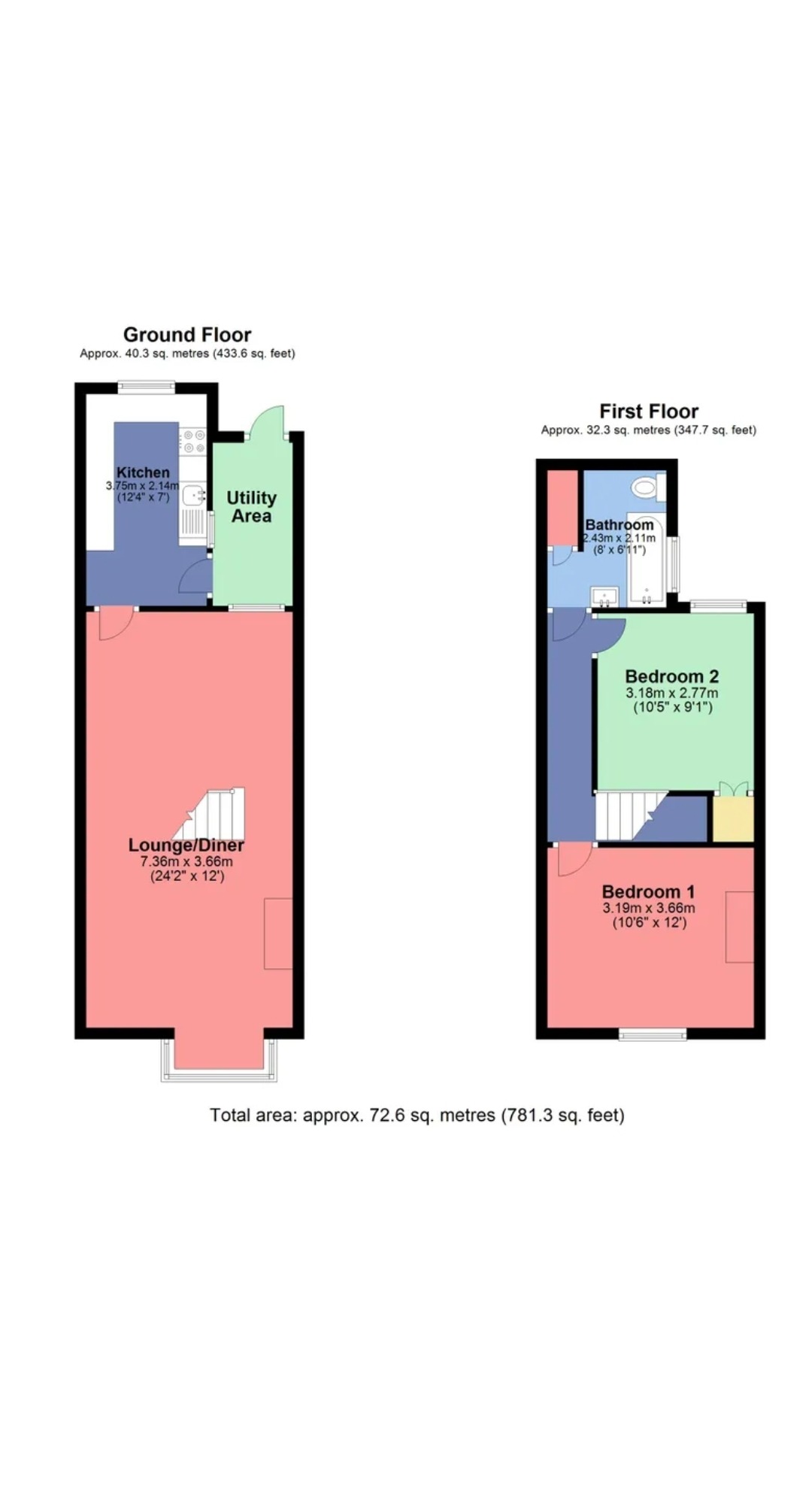 2 bed terraced house to rent in Souldern Street, Watford - Property Floorplan