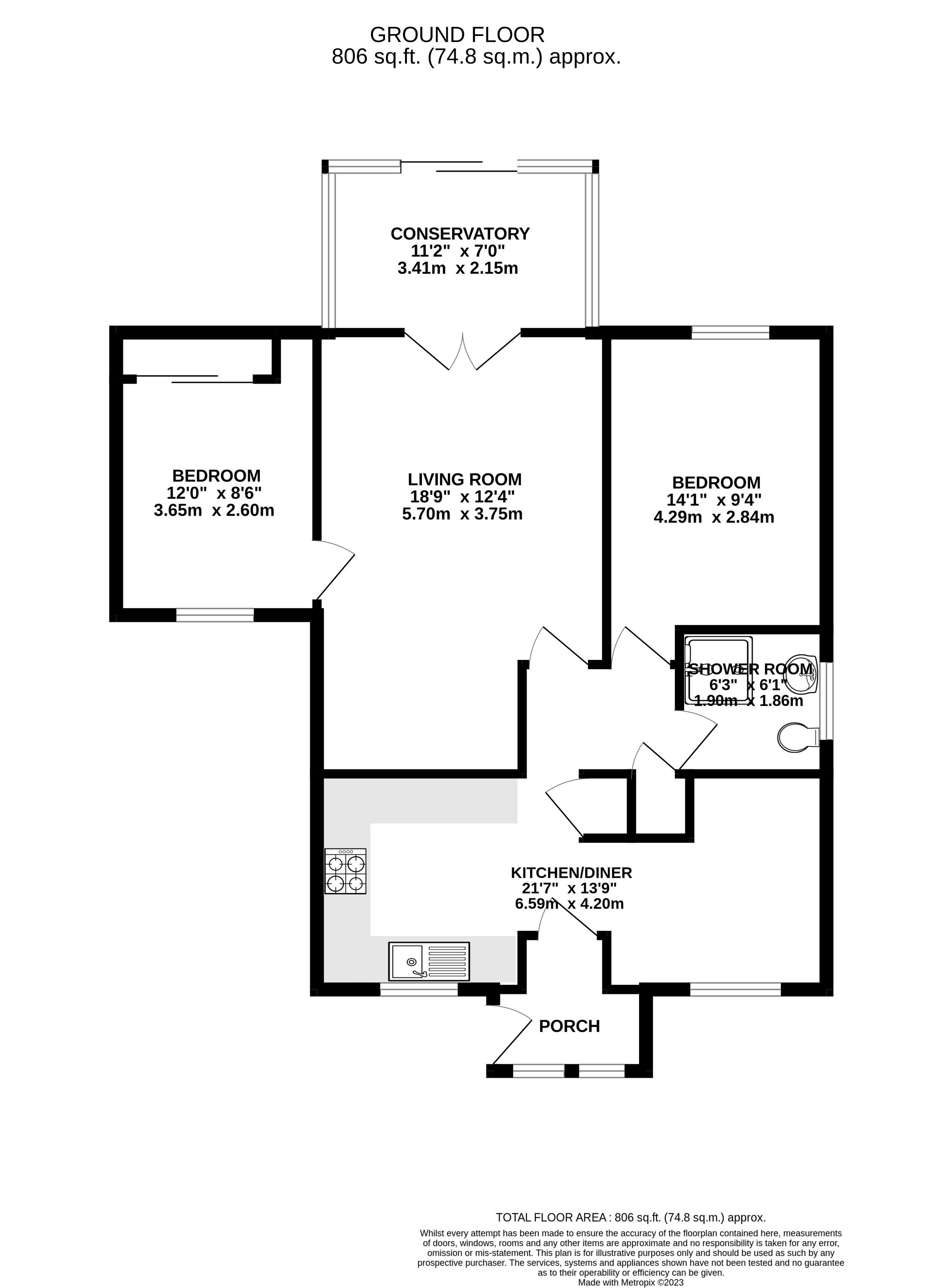 2 bed bungalow for sale in Thurloe Court, West Bridgford - Property Floorplan