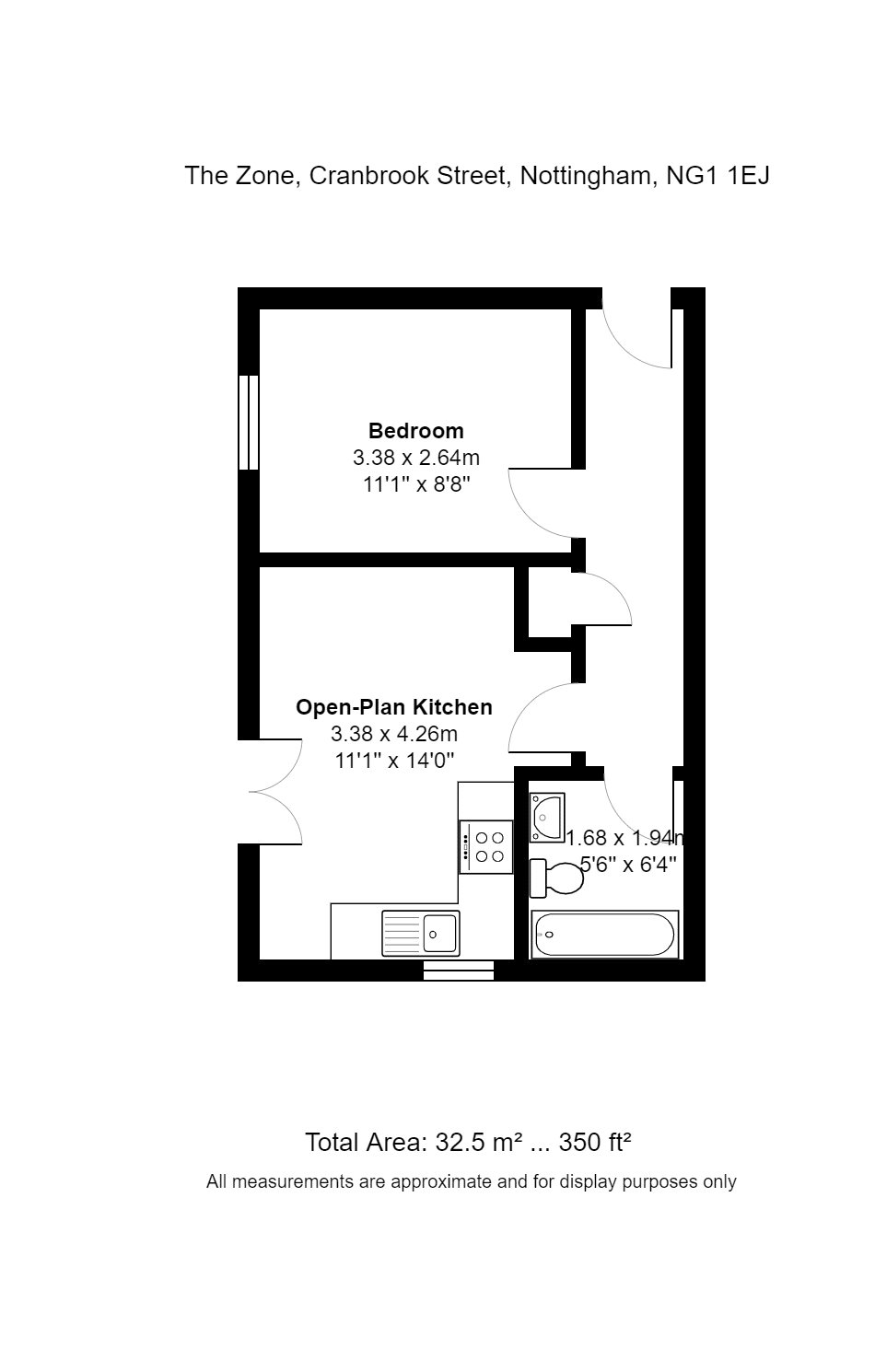 1 bed apartment to rent in Cranbrook Street, Nottingham - Property Floorplan