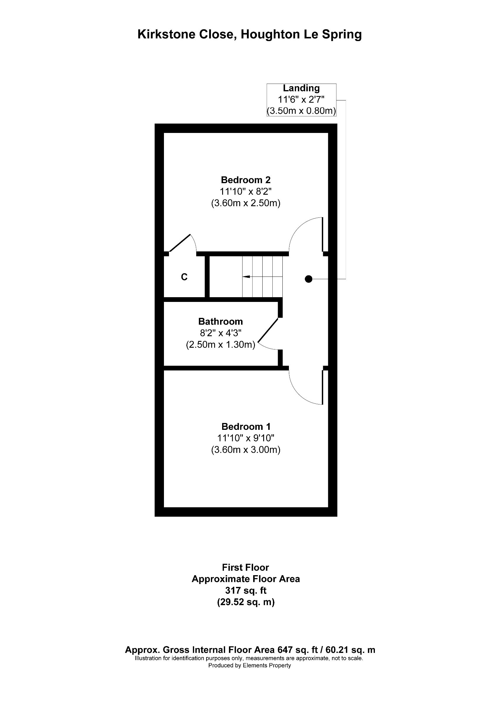 2 bed terraced house to rent in Kirkstone Close, Houghton le Spring - Property floorplan