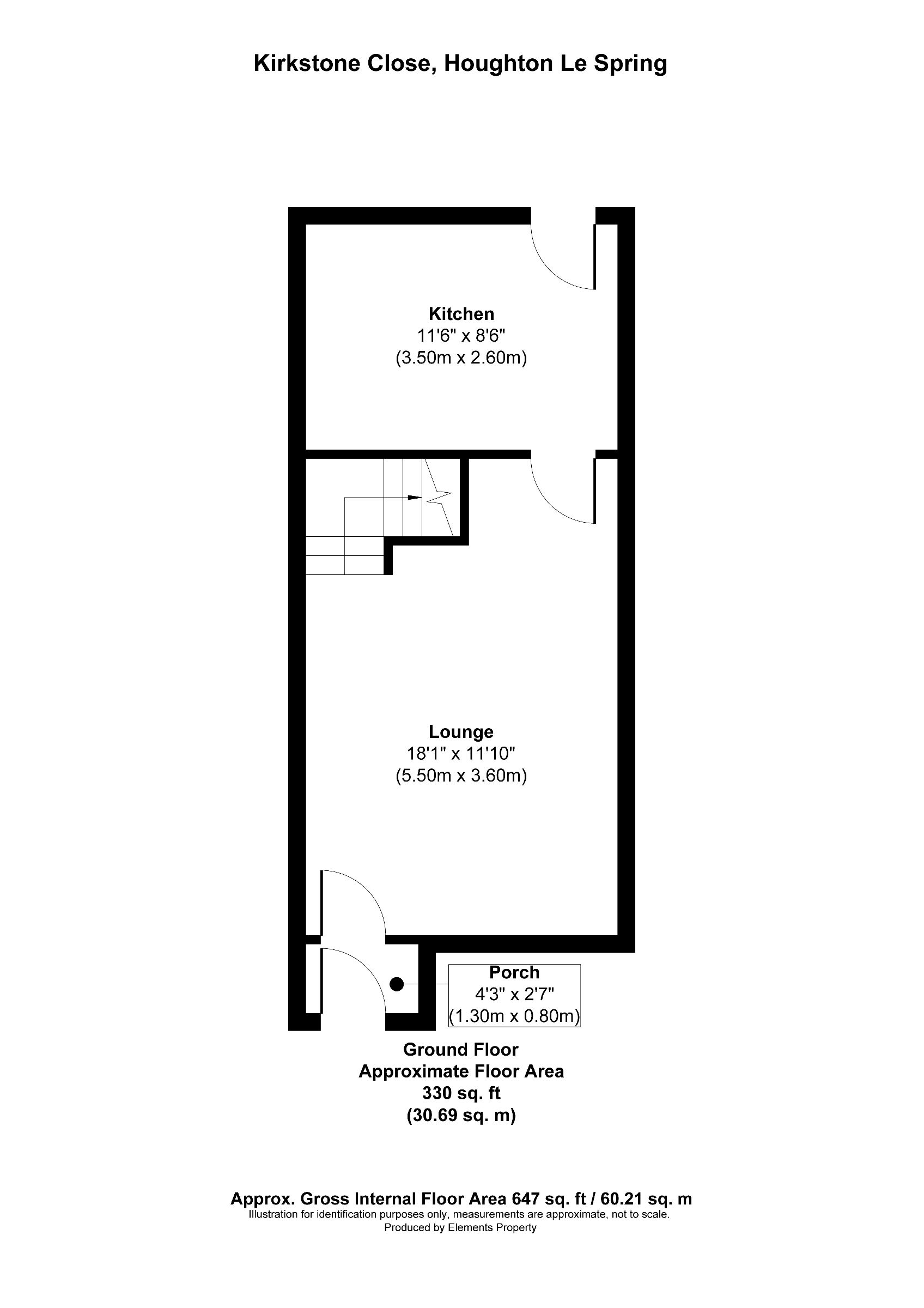 2 bed terraced house to rent in Kirkstone Close, Houghton le Spring - Property floorplan