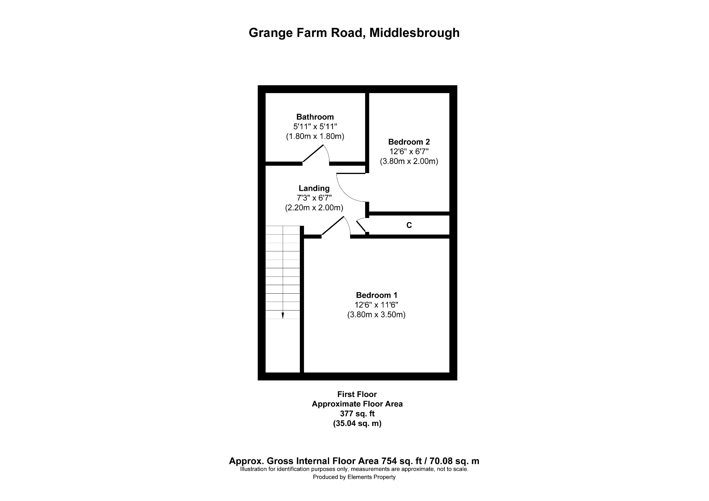 2 bed terraced house to rent in Grange Farm Road, Middlesbrough - Property floorplan