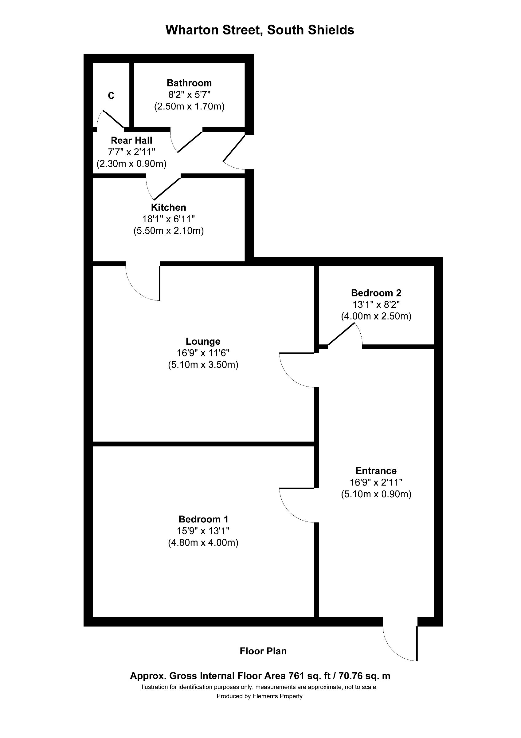 2 bed ground floor flat to rent in Wharton Street, South Shields - Property floorplan