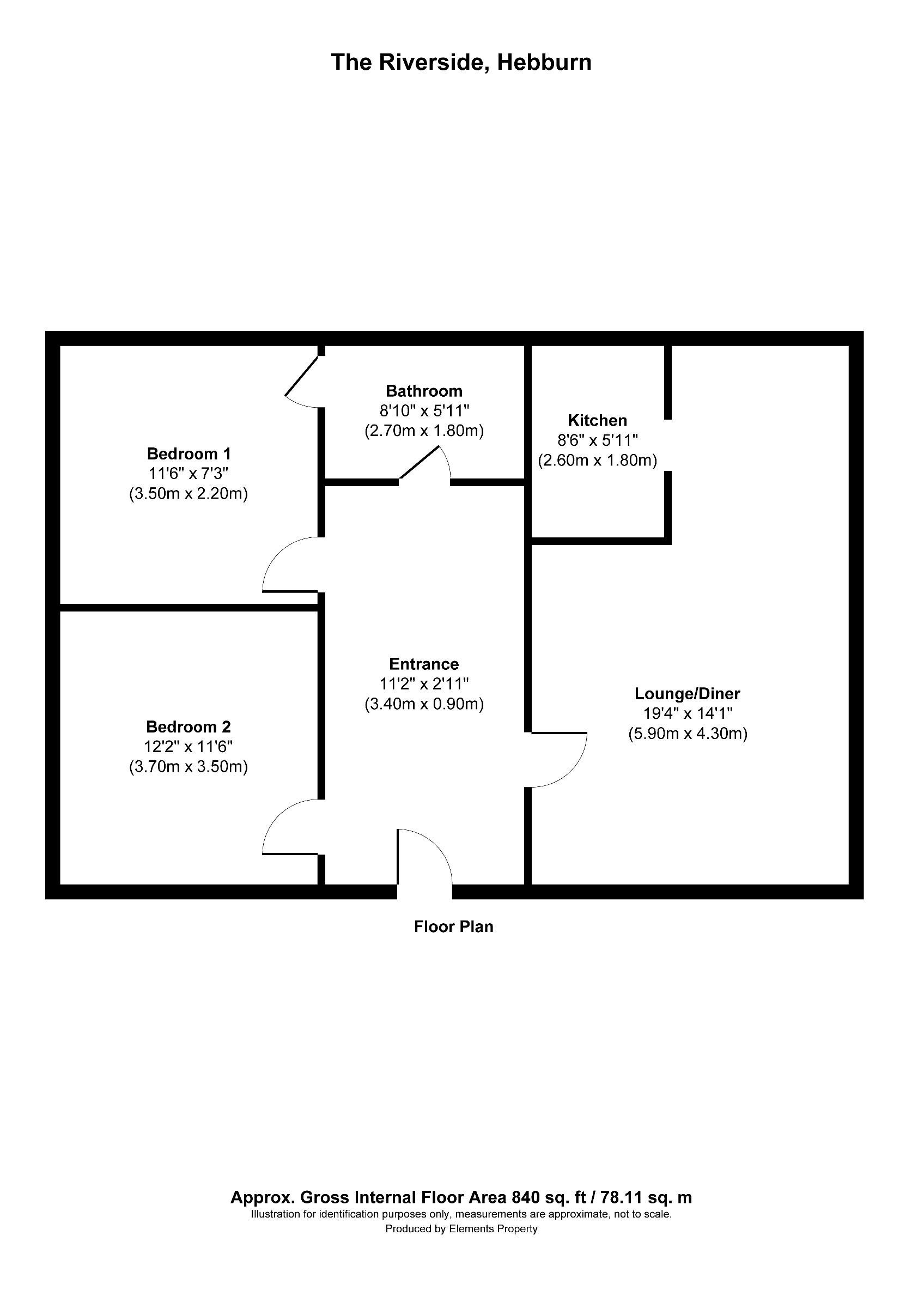 2 bed flat to rent in The Riverside, Hebburn - Property floorplan