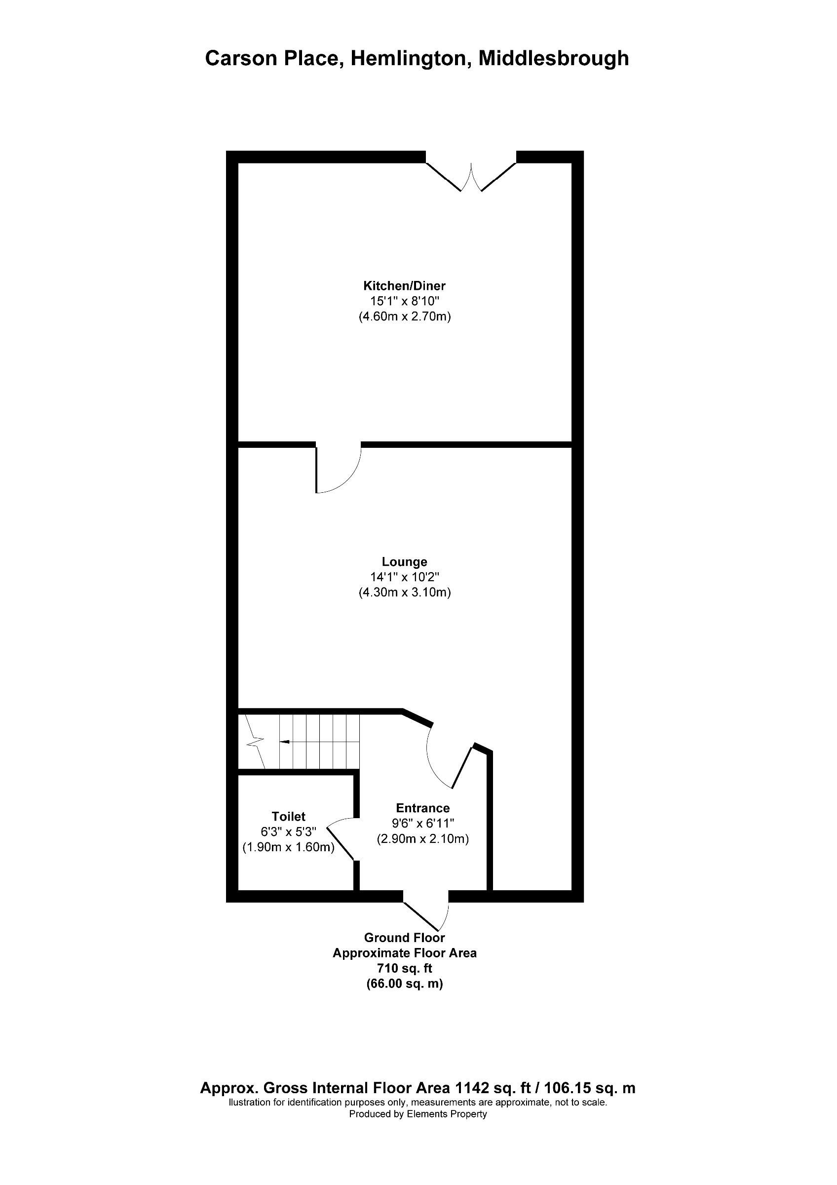 3 bed end of terrace house to rent in Carson Place, Middlesbrough - Property floorplan